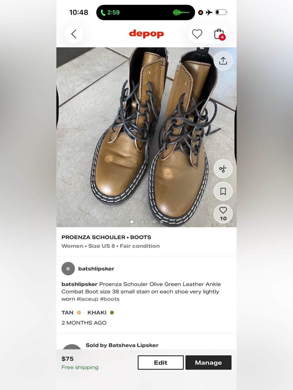 Proenza Schouler Olive Green Leather Ankle Combat Boot